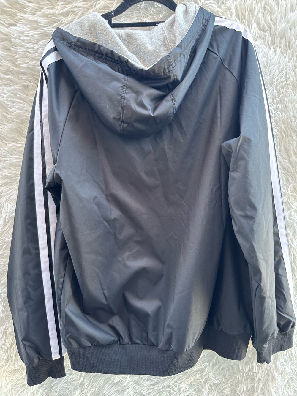 Adidas Black Hooded Track Jacket with White Stripes - reversible - Picture 6 of 6